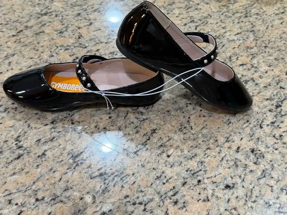 Gymboree Toddler Girls Jeweled Faux Patent Leather Mary Jane Flats Black Sz 2